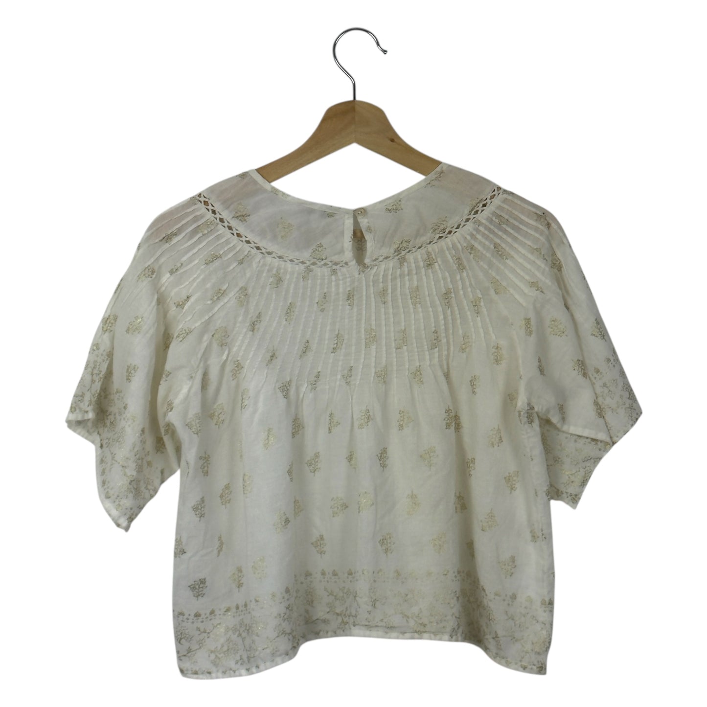 Love Shack Fancy White & Gold Floral Print Blouse