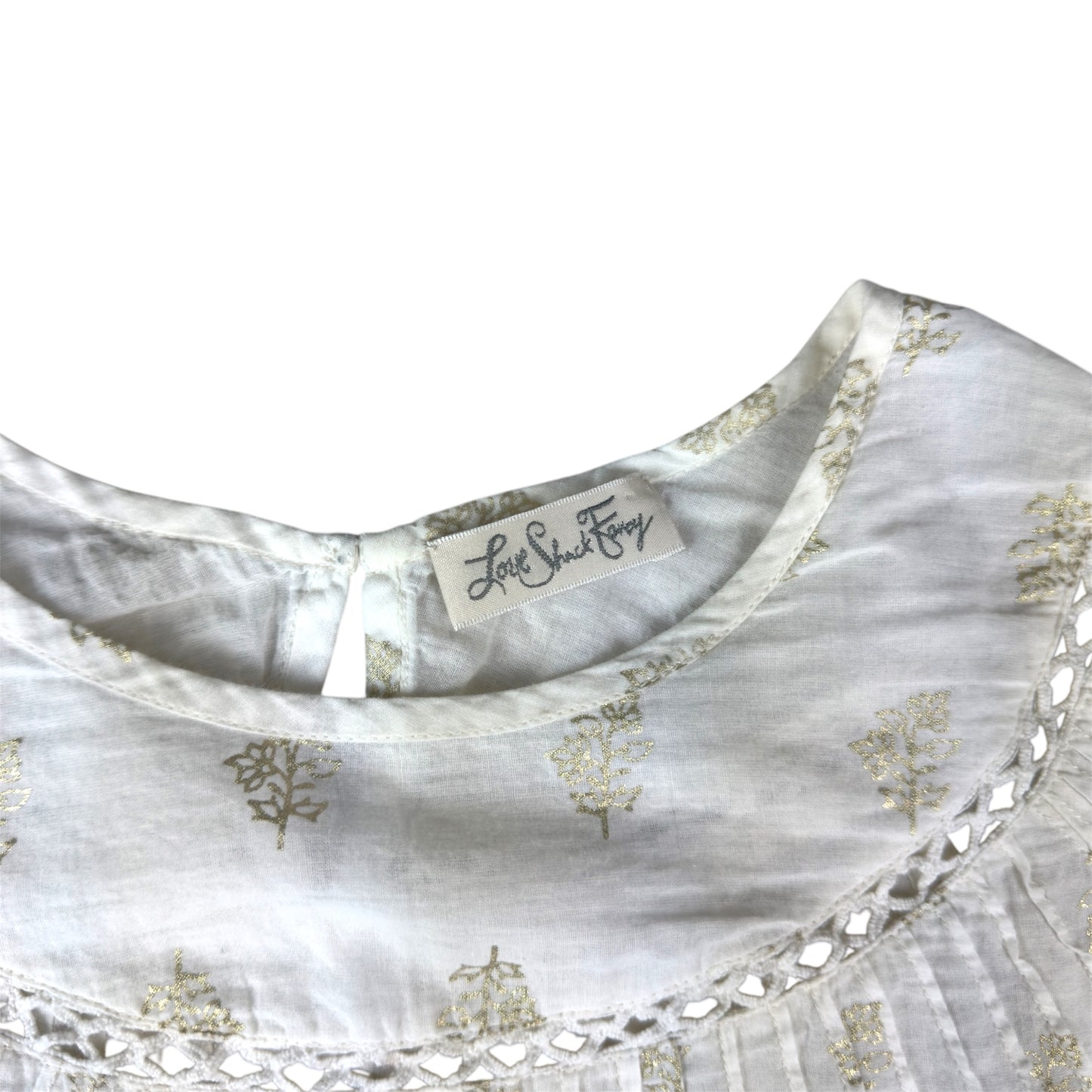 Love Shack Fancy White & Gold Floral Print Blouse