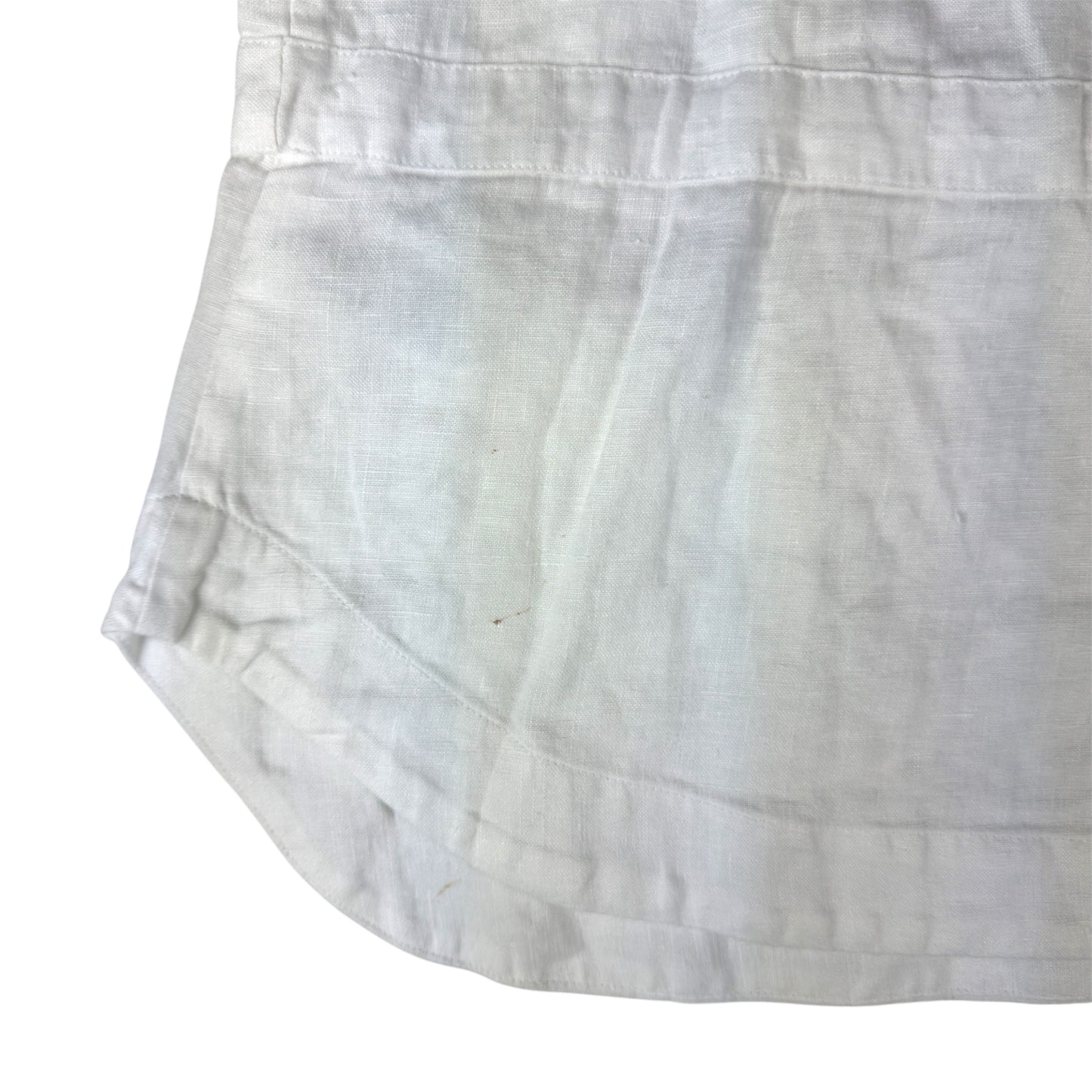 Saint Tropez West White Linen Button-Down Shirt with Lace Detail & Roll-Tab Sleeves