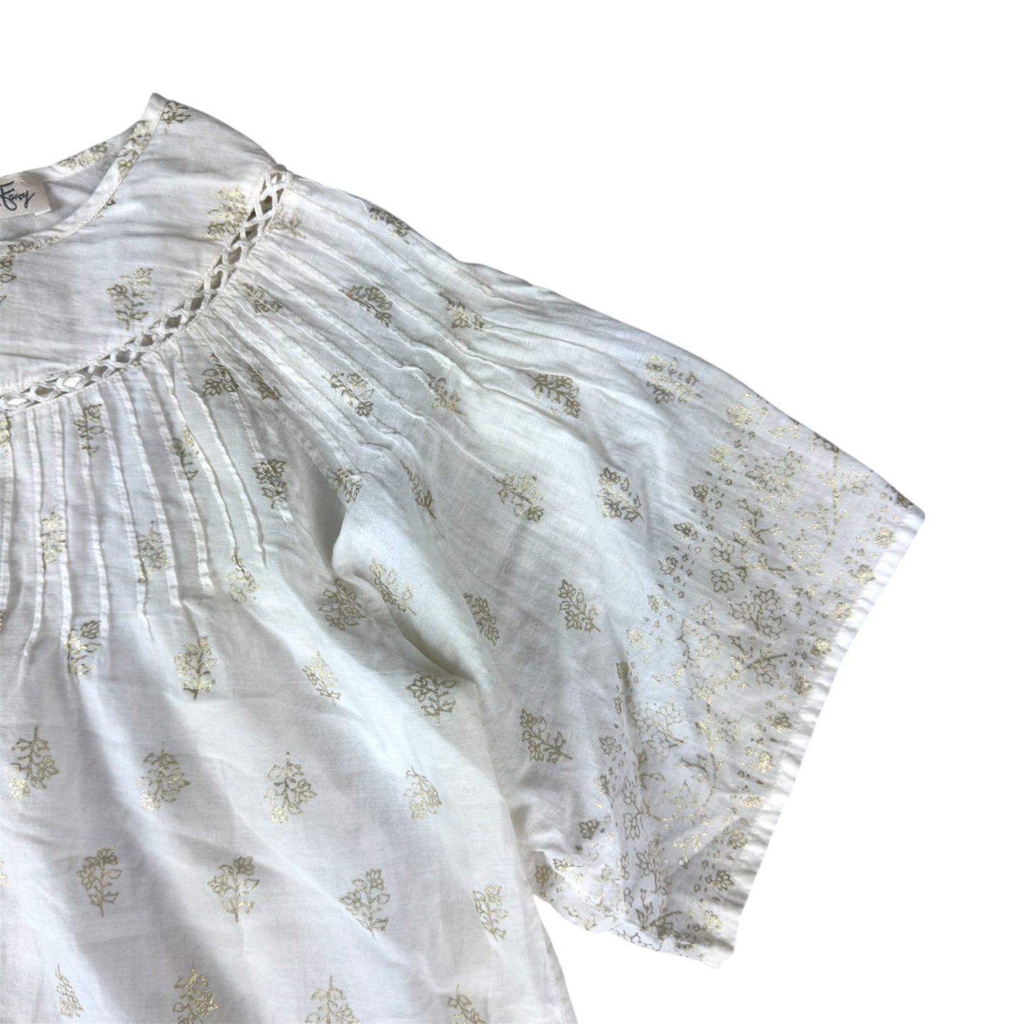 Love Shack Fancy White & Gold Floral Print Blouse