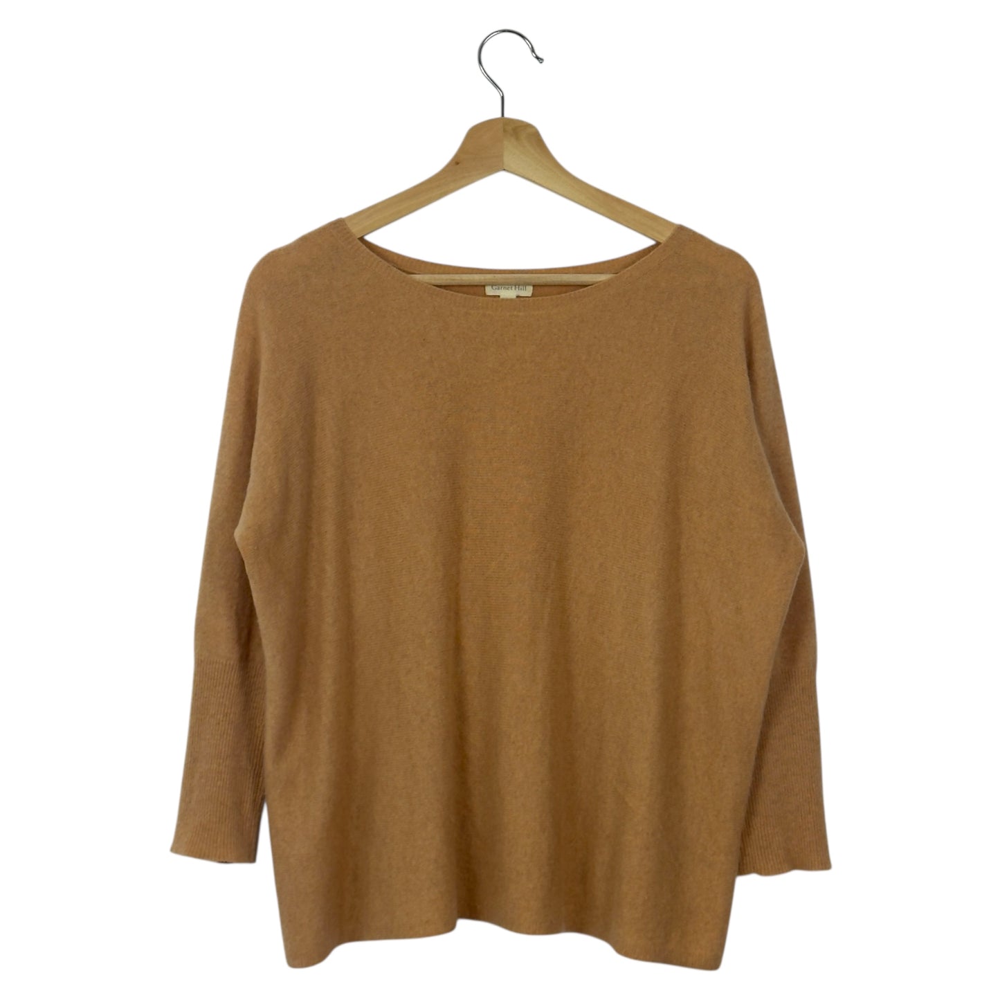 Garnet Hill 100% Cashmere Sweater Camel Tan Pullover Long Sleeve Soft Knit