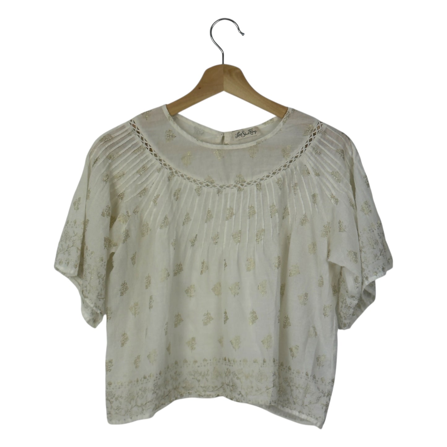 Love Shack Fancy White & Gold Floral Print Blouse