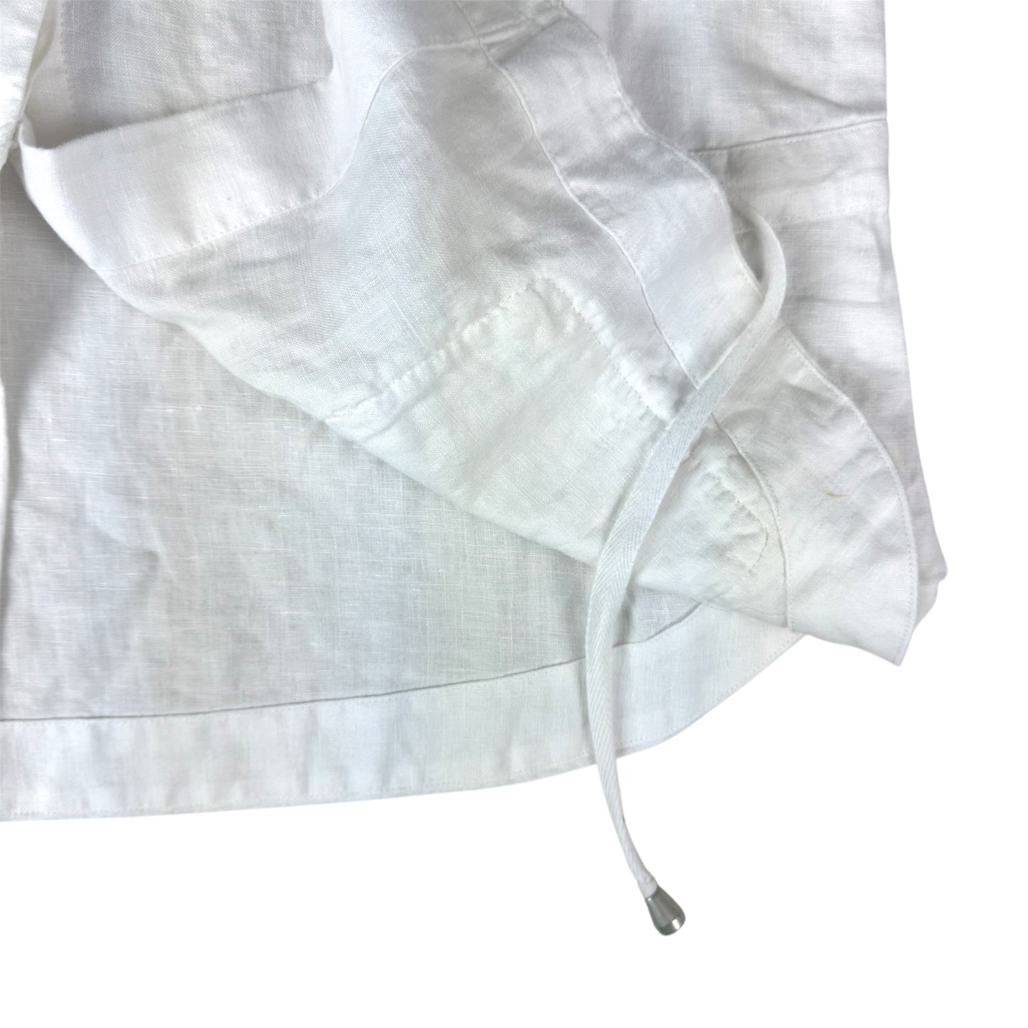 Saint Tropez West White Linen Button-Down Shirt with Lace Detail & Roll-Tab Sleeves