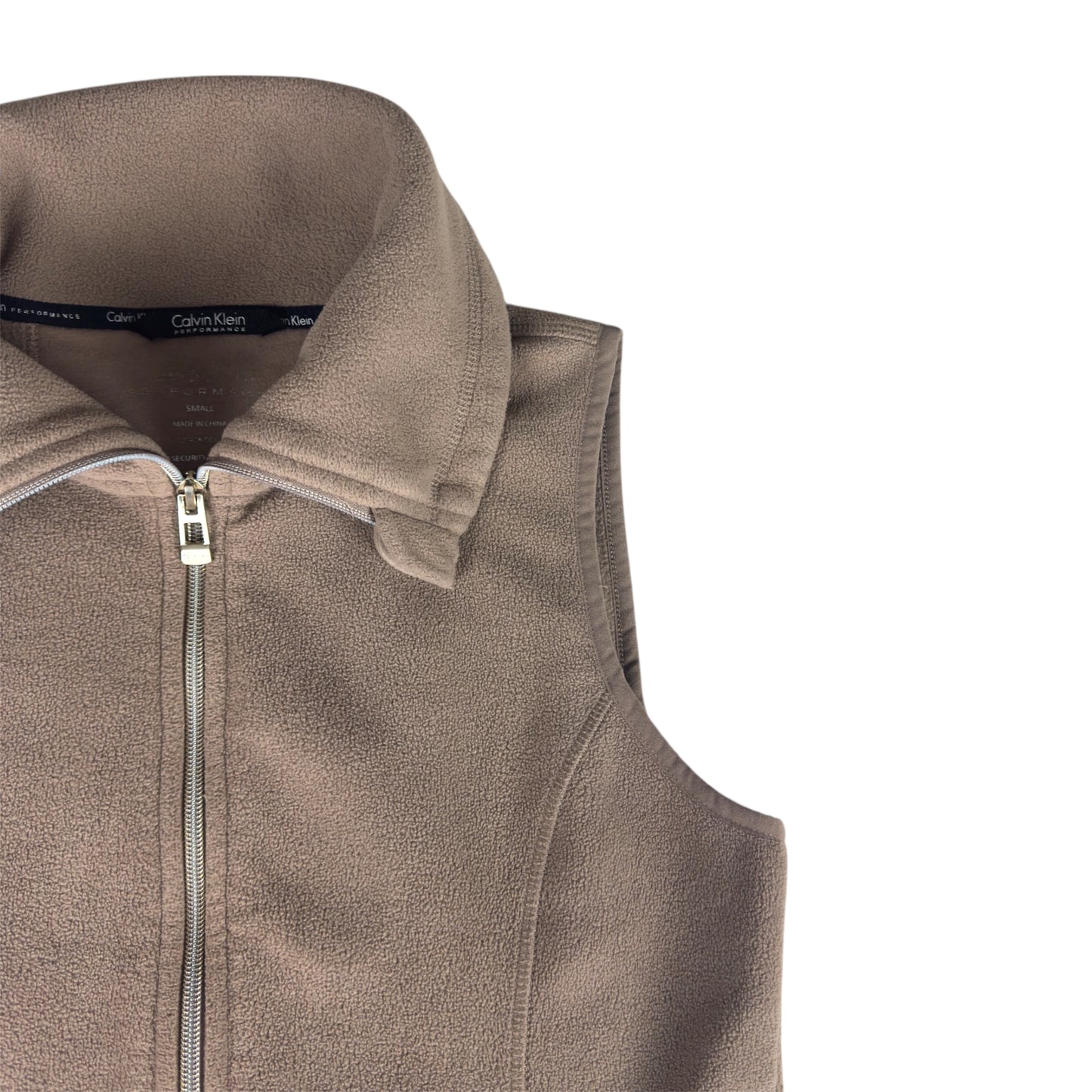 Calvin Klein Performance Fleece Zip-Up Vest  – Taupe Brown