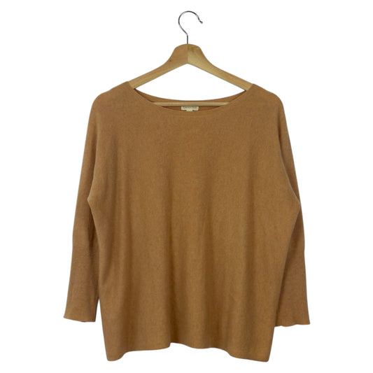 Garnet Hill 100% Cashmere Sweater Camel Tan Pullover Long Sleeve Soft Knit