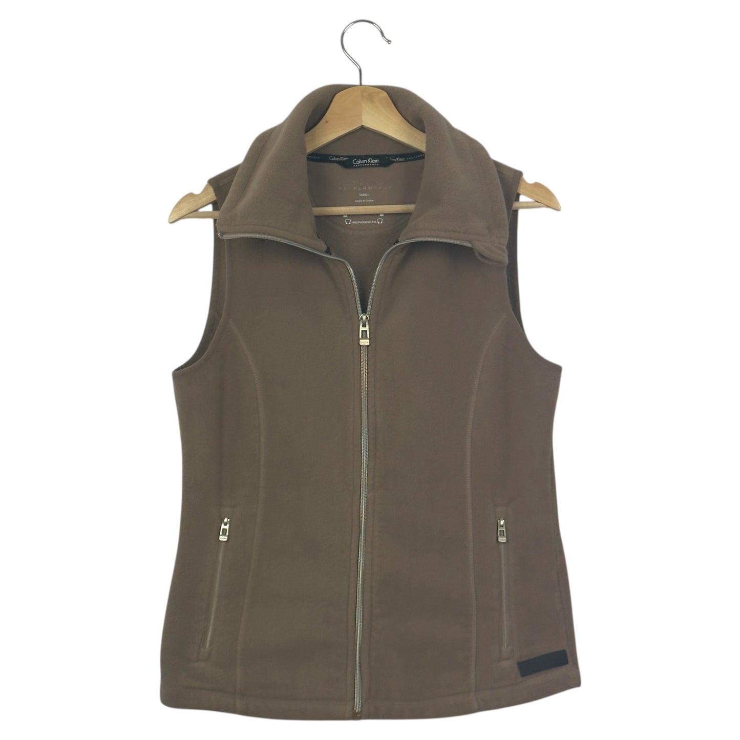 Calvin Klein Performance Fleece Zip-Up Vest  – Taupe Brown