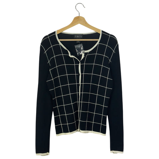 Finity Black White Grid Pattern Cardigan Sweater