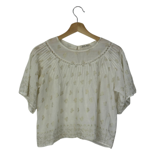 Love Shack Fancy White & Gold Floral Print Blouse