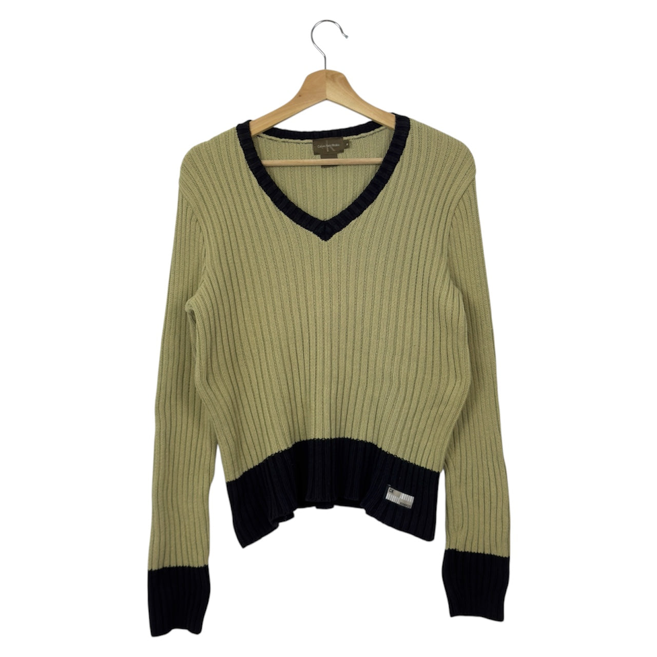 Calvin Klein Khakis Ribbed V-Neck Sweater Green/Black